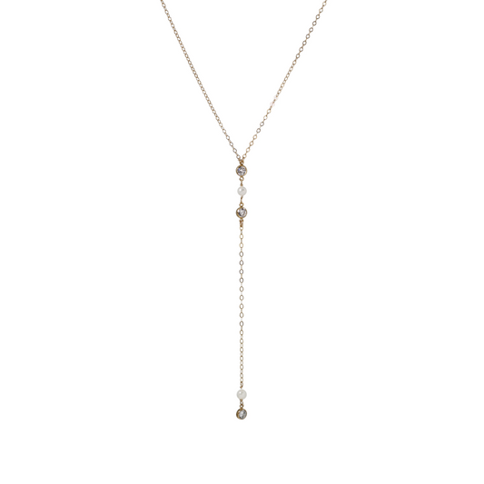 Crystal and Pearl Lariat Necklace